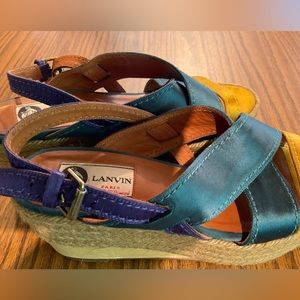 LANVIN Authenticated Espadrilles Multi Colored Satin Sandals Size 36